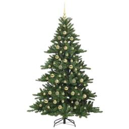 Berkfield Home Artificial Hinged Christmas Tree with 300 LEDs 210 cm PVC in Green - thumbnail 4