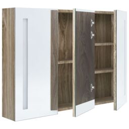 Berkfield Home LED Bathroom Mirror Cabinet 89x14x62 cm Oak in Grey - Size: 89 x 14 x 62 cm - thumbnail 5