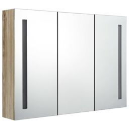 Berkfield Home LED Bathroom Mirror Cabinet 89x14x62 cm Oak in Grey - Size: 89 x 14 x 62 cm - thumbnail 4