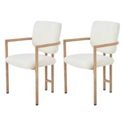 BTM Set of 2/4/6 Bouclé Dining Chairs, Natural Wood in Light Beige - Size: 2 Pack - thumbnail 6