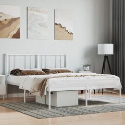 Berkfield Home Metal Bed Frame with Headboard White 135x190 cm Double
