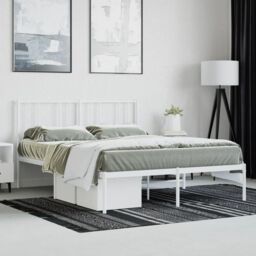 Berkfield Home Metal Bed Frame with Headboard White 135x190 cm Double - thumbnail 4