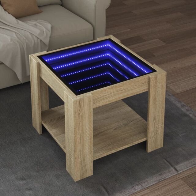 Berkfield Home Coffee Table with LED Sonoma Oak 53x53x45 cm Engineered Wood in Brown - Size: 53 x 53 x 45 cm - image 1