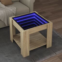 Berkfield Home Coffee Table with LED Sonoma Oak 53x53x45 cm Engineered Wood in Brown - Size: 53 x 53 x 45 cm - thumbnail 1
