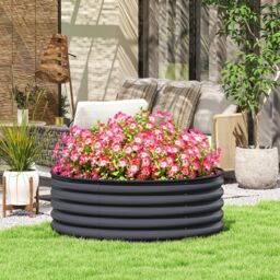 OUTSUNNY Galvanised Planter with Gloves, 120 x 120 x 43cm, Dark Grey - Size: 120 x 120 x 43 cm - thumbnail 1