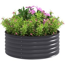 OUTSUNNY Galvanised Planter with Gloves, 120 x 120 x 43cm, Dark Grey - Size: 120 x 120 x 43 cm - thumbnail 2