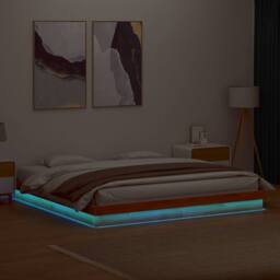 Berkfield Home LED Bed Frame without Mattress Wax Brown 200x200 cm Solid Wood - thumbnail 2