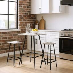 EONLION White Marble 3 Pcs Square Breakfast Bar Table & 2 Stools Set - thumbnail 3