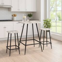 EONLION White Marble 3 Pcs Square Breakfast Bar Table & 2 Stools Set - thumbnail 2