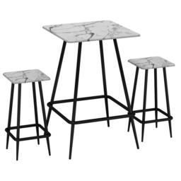 EONLION White Marble 3 Pcs Square Breakfast Bar Table & 2 Stools Set - thumbnail 1