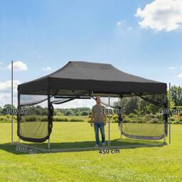 OUTSUNNY 3 x 4.5 m Pop Up Gazebo with Mesh, Heavy Duty Party Tent Marquee in Black - thumbnail 3