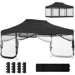 OUTSUNNY 3 x 4.5 m Pop Up Gazebo with Mesh, Heavy Duty Party Tent Marquee in Black - thumbnail 2