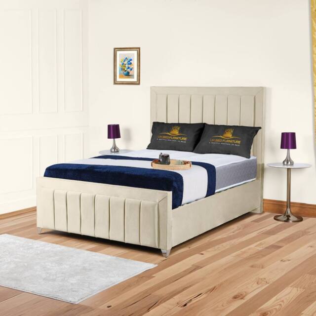 UK Bed Furniture Siarra Ottoman Gas Lift Upholstered Bed with 48 Inch Headboard in Cream - Size: Super King - image 1