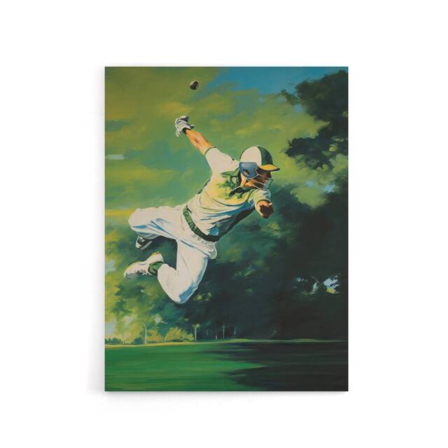 "Artery8 Cricket Match Outfield Diving Catch Canvas Wall Art Print in Green - Size: W24"" x H32""" - image 1