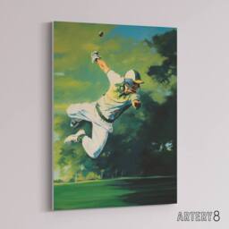 "Artery8 Cricket Match Outfield Diving Catch Canvas Wall Art Print in Green - Size: W24"" x H32""" - thumbnail 2