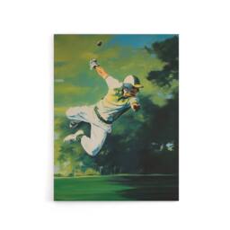 "Artery8 Cricket Match Outfield Diving Catch Canvas Wall Art Print in Green - Size: W24"" x H32""" - thumbnail 1