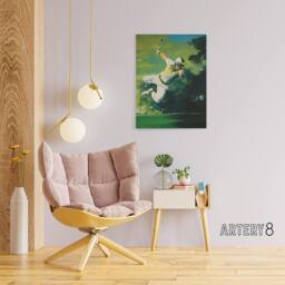 "Artery8 Cricket Match Outfield Diving Catch Canvas Wall Art Print in Green - Size: W24"" x H32""" - thumbnail 3