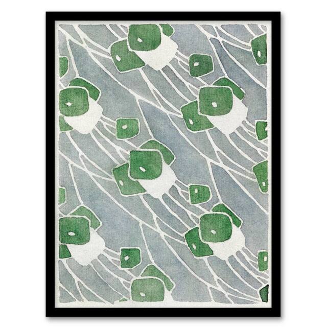 Artery8 Hannah Borger Overbeck Framed Wall Art Print Green Geometric Pattern in Grey - Size: A4 - image 1