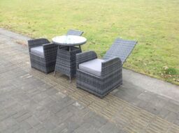 Fimous Outdoor Wicker Rattan Garden Furniture Reclining Chair & Table Dining Sets 2 Seater Bistro Round Table in Dark Grey - thumbnail 2