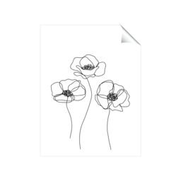 "Warren Reed - Designer Monochrome Line Drawn Poppies Unframed Art Print - Size: W12"" x H16""" - thumbnail 2