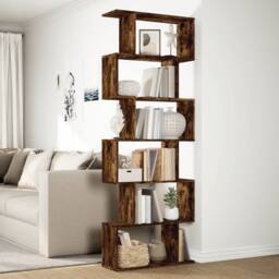 Berkfield Home Room Divider Bookcase 6-Tier Smoked Oak 70x24x193 cm Engineered Wood in Brown - Size: 70 x 24 x 193 cm - thumbnail 4