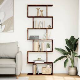 Berkfield Home Room Divider Bookcase 6-Tier Smoked Oak 70x24x193 cm Engineered Wood in Brown - Size: 70 x 24 x 193 cm - thumbnail 3