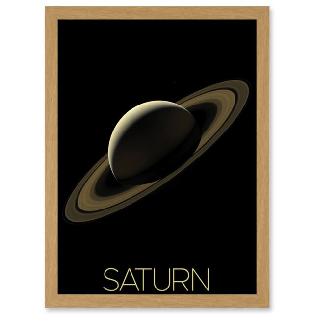 Artery8 NASA Our Solar System Saturn Planet Rings Cassini Mission Artwork Framed Wall Art Print A4 in Light Oak - image 1