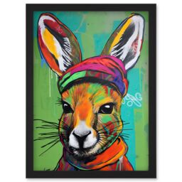 Artery8 Rabbit in Winter Clothes Colourful Graffiti Style Artwork Framed Wall Art Print A4 in Black - thumbnail 1