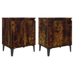 Berkfield Home Bed Cabinets with Metal Legs 2 pcs Smoked Oak 40x30x50 cm in Brown - Size: 40 x 30 x 50 cm - thumbnail 2