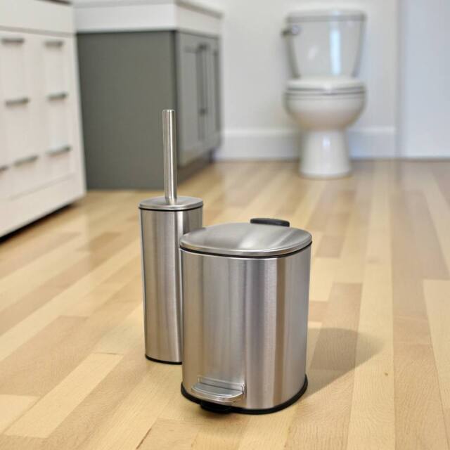 Showerdrape Capri 3L Bathroom Bin & Toilet Brush Set - Chrome, Black or White in Silver - image 1