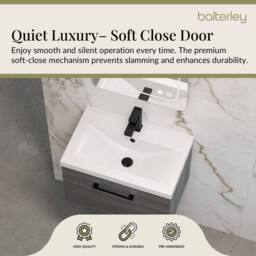 Balterley 600mm Wall Hung 1 Drawer Vanity, Woodgrain Anthracite, Black Handle in Grey - thumbnail 4