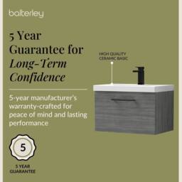 Balterley 600mm Wall Hung 1 Drawer Vanity, Woodgrain Anthracite, Black Handle in Grey - thumbnail 6