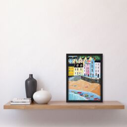 "Artery8 Tenby Beach Harbour Colourful Coastal Townscape Framed Art Print - Size: W12"" x H16""" - thumbnail 4