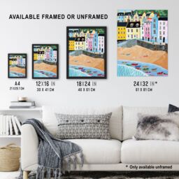 "Artery8 Tenby Beach Harbour Colourful Coastal Townscape Framed Art Print - Size: W12"" x H16""" - thumbnail 3