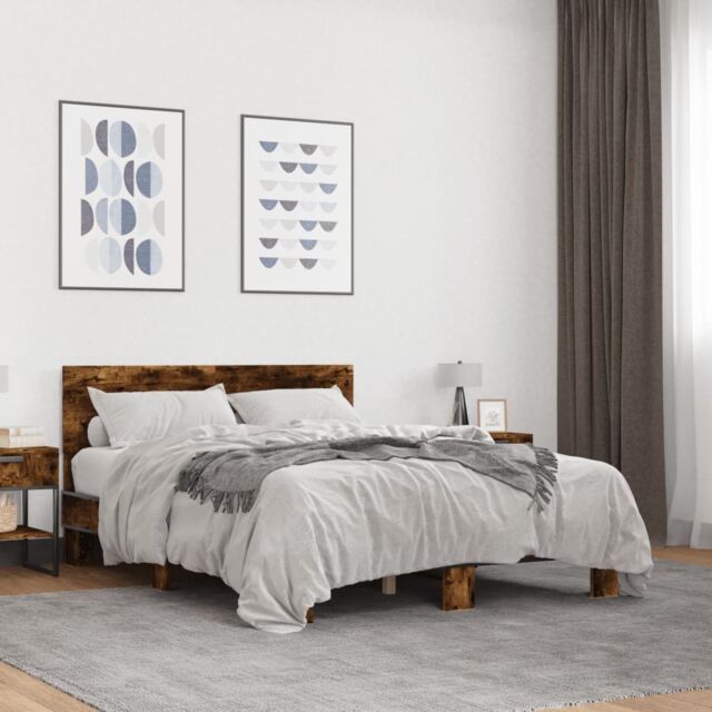 Berkfield Home Bed Frame without Mattress Smoked Oak 140x200 cm in Brown - image 1