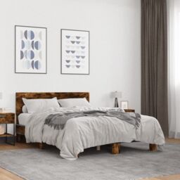 Berkfield Home Bed Frame without Mattress Smoked Oak 140x200 cm in Brown - thumbnail 1
