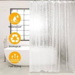Hinsinc 200*180CM Thick 3D EVA Waterproof Shower Curtain in Clear - Size: 180 cm width x 180 cm drop - thumbnail 3