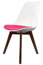 Fusion Living Soho Plastic Dining Chair with Squared Dark Wood Legs in Bright Pink - thumbnail 2