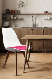 Fusion Living Soho Plastic Dining Chair with Squared Dark Wood Legs in Bright Pink - thumbnail 1