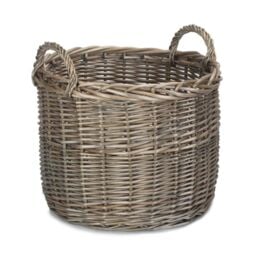 Red Hamper Wicker Round Straight-Sided Log Storage Basket in Brown - thumbnail 2