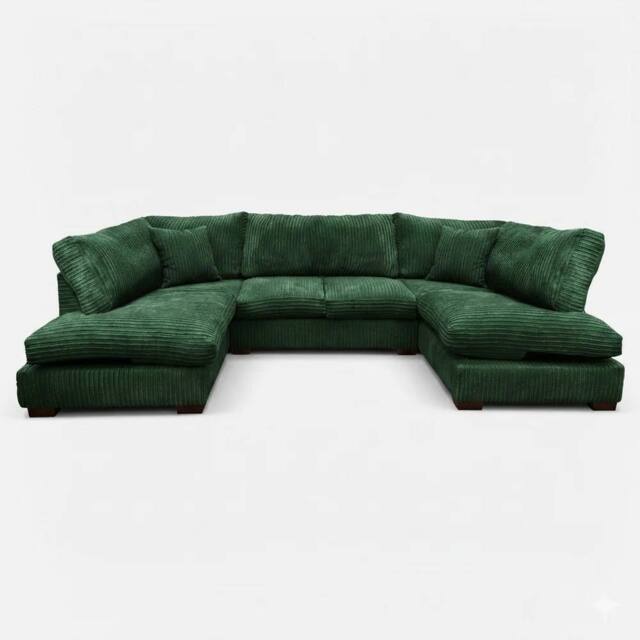 Bliss Furniture Jumbo Cord U Shaped Full Back Sofa in Green - Size: 6 Person - image 1