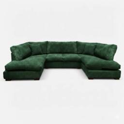 Bliss Furniture Jumbo Cord U Shaped Full Back Sofa in Green - Size: 6 Person