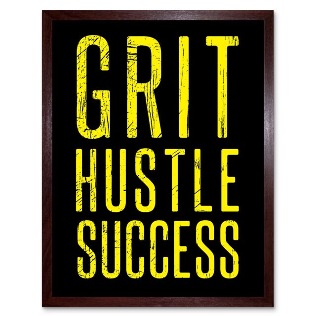 "Artery8 Wall Art Print Gym Motivation Grit Hustle Respect Exercise Workout Decor Art Framed in Brown - Size: W12"" x H16""" - image 1