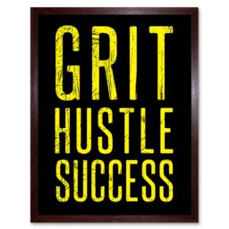 "Artery8 Wall Art Print Gym Motivation Grit Hustle Respect Exercise Workout Decor Art Framed in Brown - Size: W12"" x H16""" - thumbnail 1