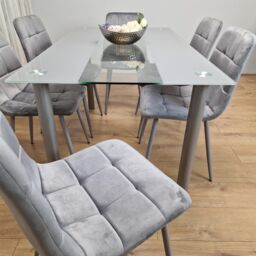 KOSY KOALA Dining Table & 6 Chairs Modern Grey Glass Table With 6 Grey Velvet Chairs Dining Room Furniture in Brown - thumbnail 6
