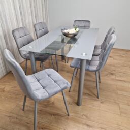 KOSY KOALA Dining Table & 6 Chairs Modern Grey Glass Table With 6 Grey Velvet Chairs Dining Room Furniture in Brown - thumbnail 3