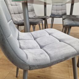KOSY KOALA Dining Table & 6 Chairs Modern Grey Glass Table With 6 Grey Velvet Chairs Dining Room Furniture in Brown - thumbnail 5