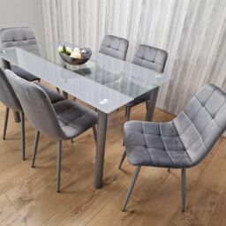 KOSY KOALA Dining Table & 6 Chairs Modern Grey Glass Table With 6 Grey Velvet Chairs Dining Room Furniture in Brown - thumbnail 8