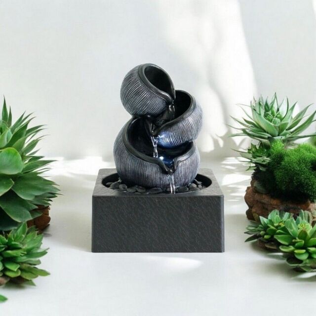 Minster Table-Top Water Fountain - L18 x W18 x H24 cm - Grey - Size: 1 Pack - image 1