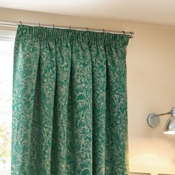 Wylder Nature Grantley Floral Jacquard Pencil Pleat Curtain Pair in Emerald - Size: 168 cm width x 229 cm drop - thumbnail 2
